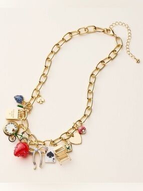NWT Target X Kate Spade Chunky Charm Statement Necklace in Gold Strawberry Bike